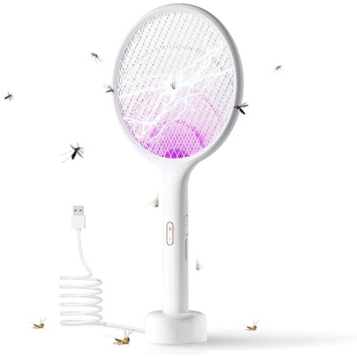 Raquette Anti-moustiques électrique Rechargeable 4000V - Pliable, Batterie 1800mAh USB-C - Avec Lumière UV - Pour Maison Et Extérieur