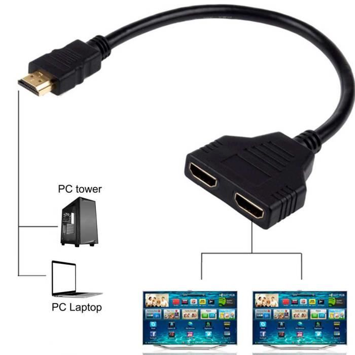 Câble Répartiteur HDMI 1 Entrée mâle 2 Sorties femelles - Connecter HDMI à 2 périphériques - Straße Tech ®