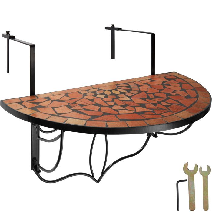 TECTAKE Table de Jardin Table de Balcon Pliante Suspendue en Mosaïque 76 cm x 65 cm x 575 cm - Marron Terracotta