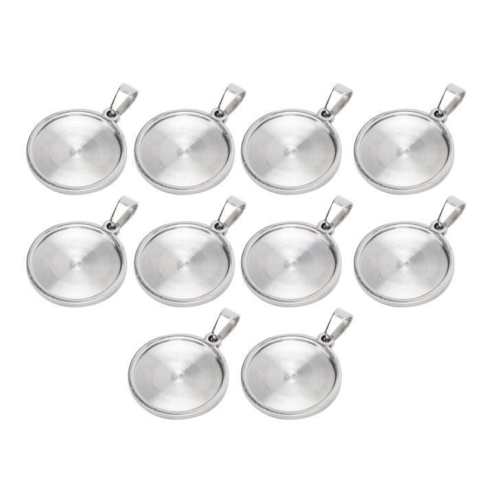 50 Plateaux Pendentifs Ronds En Acier Inoxydable - Argent Et Or - Pour Bijoux DIY, Résine, Strass - 8