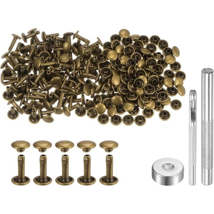 100 Ensembles De Rivets En Cuir 10 X 7Mm En Métal Avec Double Capuchon ...