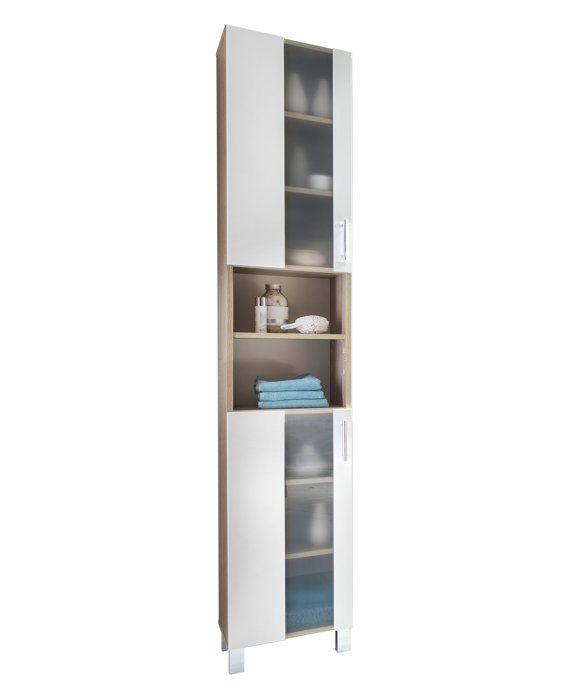 meuble de salle de bain - trend team - porto - colonne blanche avec 2 portes et 5 étagères