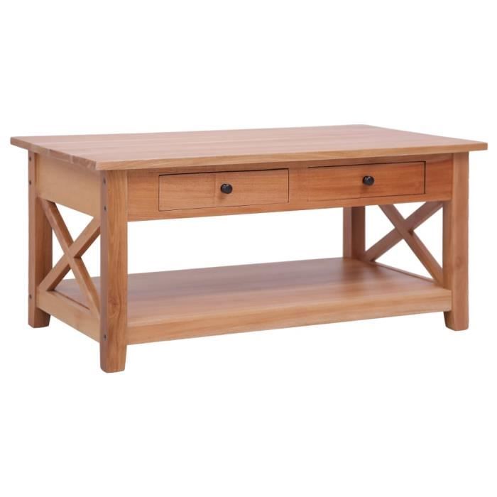 Table basse avec 2 tiroirs et 2 niches - Noir et Naturel foncé