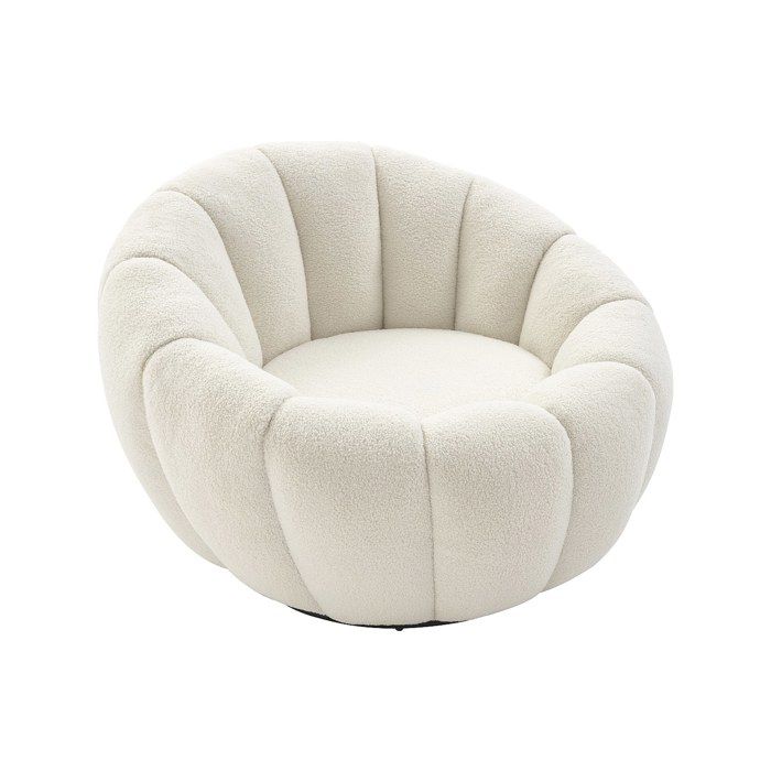 Fauteuil coquillage pivotant en tissu bouclette blanc COSSATO