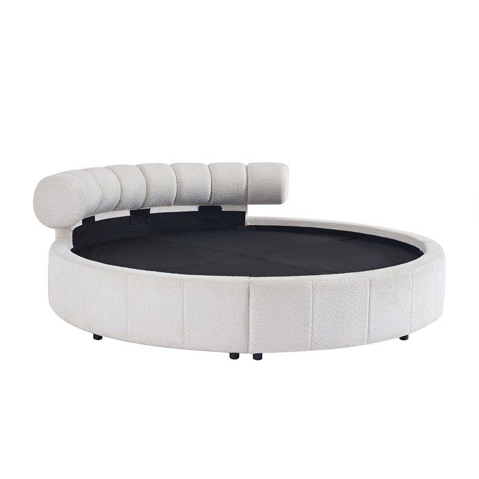 Lit rond 220 x 220 cm - Tissu bouclette - Blanc - ROGILA