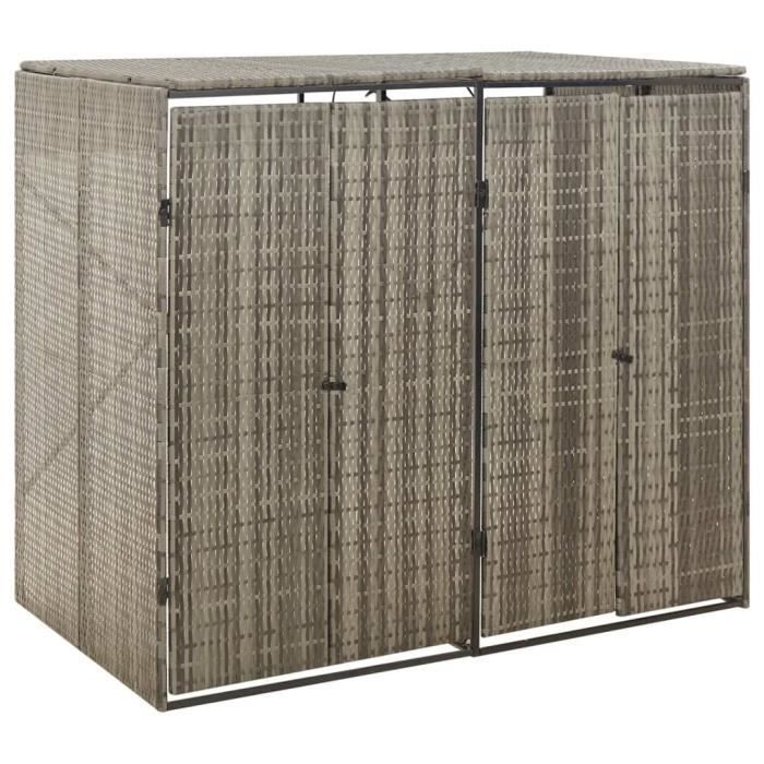 VX - Abri pour poubelle double Gris 140x80x117 cm Résine tressée
