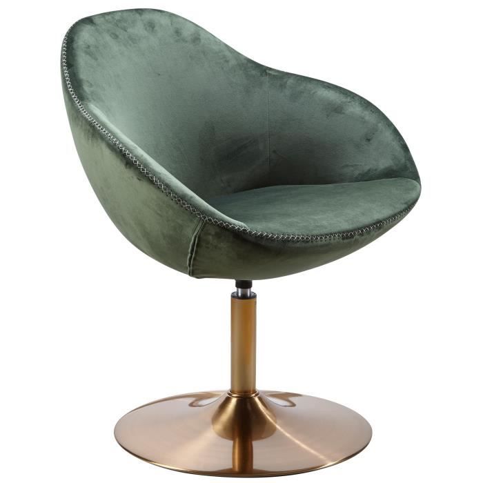 chaise longue sarin en velours vert/or - wohnling - chaise pivotante avec accoudoirs - 70x79x70 cm