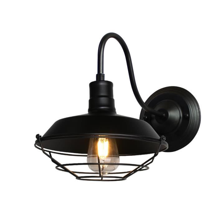 UNI Applique Murale Intérieur Industrielle Vintage E27 26cm Luminaire Eclairage Noir