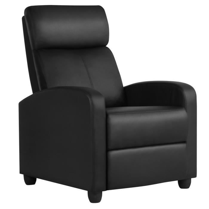yaheetech fauteuil de relaxation petit canapé inclinable en similicuir en 3 positions 1 place 85 × 67 × 99,5 cm jusqu’à 120 kg noir