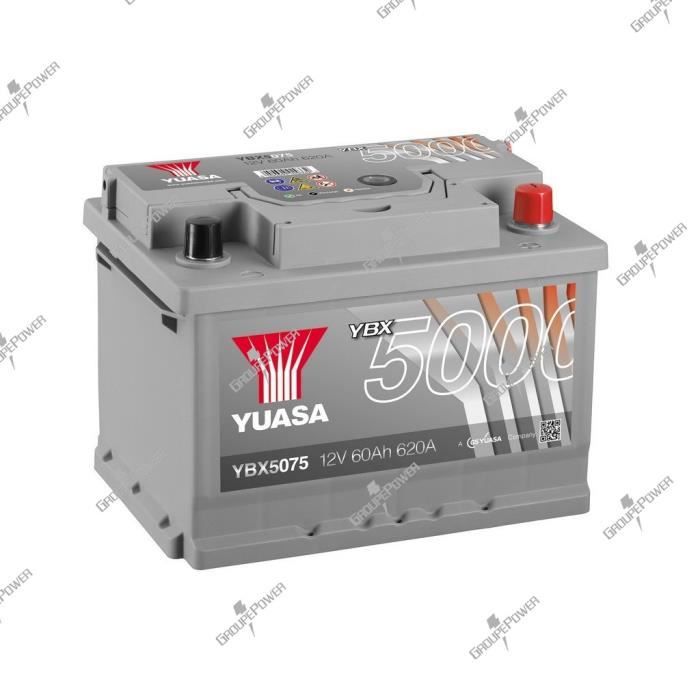 Batterie auto, voiture YBX5075 12V 60Ah 620A Yuasa Silver Haute Performance