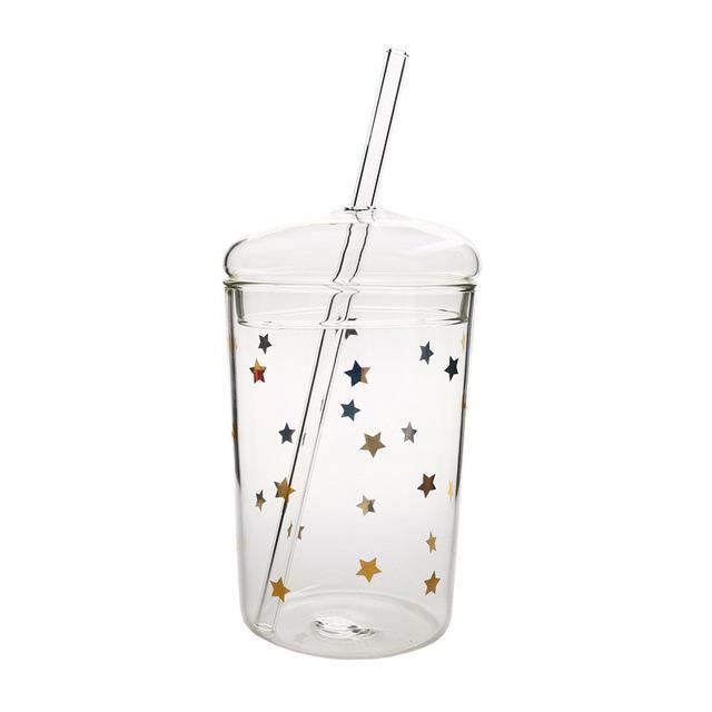 2 Verres à Eau Vintage Avec Couvercle Et Paille | Gobelet Verre 400ml Style Rétro Pour Café Jus Smoothie