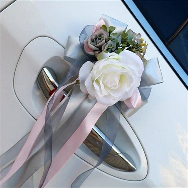 Décoration De Voiture De Mariage Blanche - Kit Avec 2 Rubans Tulle 160cm Et 11 Fleurs Artificielles à Ventouses