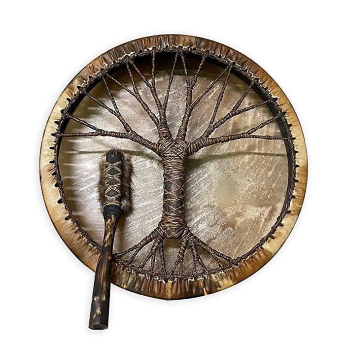 Tambour Chamanique 10 Pouces Avec Bâton - Instrument De Méditation Et Guérison Sonore