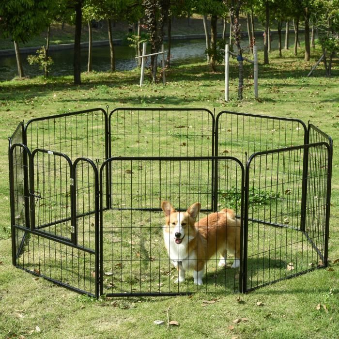 Parc Enclos pour chien - Grillage de 8 Panneaux pour Animaux Avec Porte -  Noir - Cdiscount Jardin