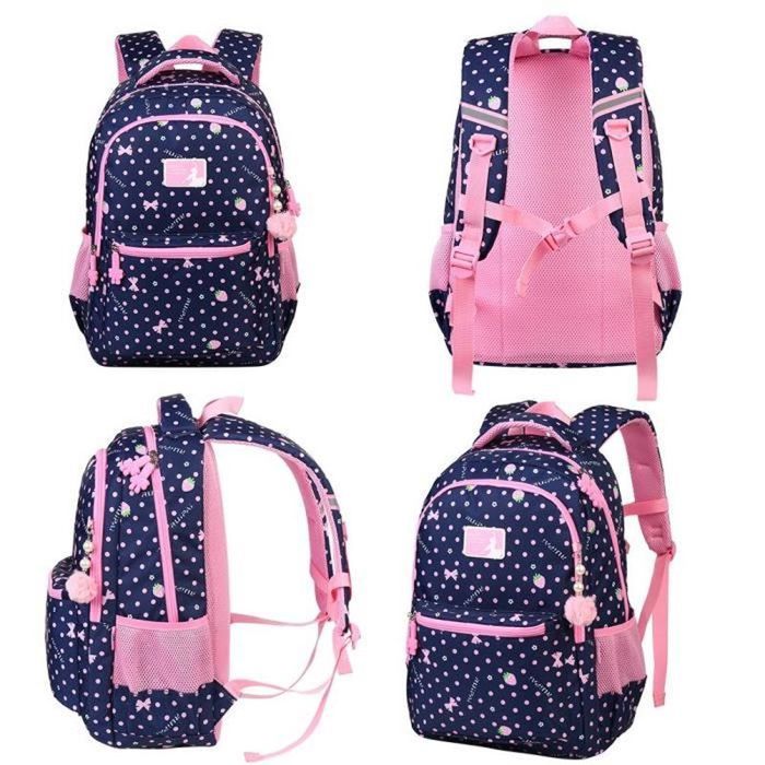 Sac à Dos Scolaire FRONET Garçons Filles - Cartable Primaire Collège Élémentaire 7-18 Ans - Design Moderne Rose/Noir