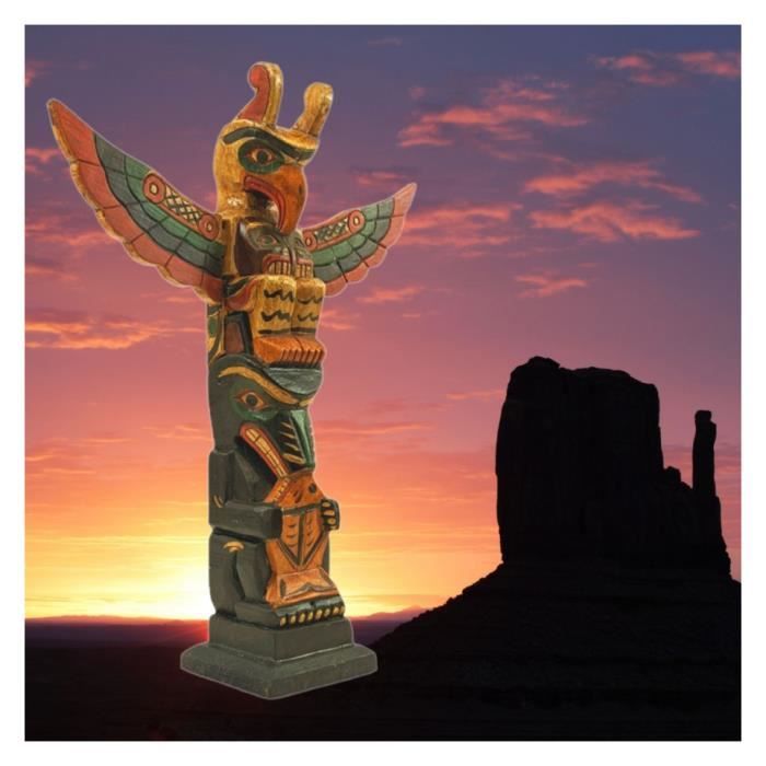 Totem Indien Mural 50cm En Bois Sculpté Et Peint à La Main