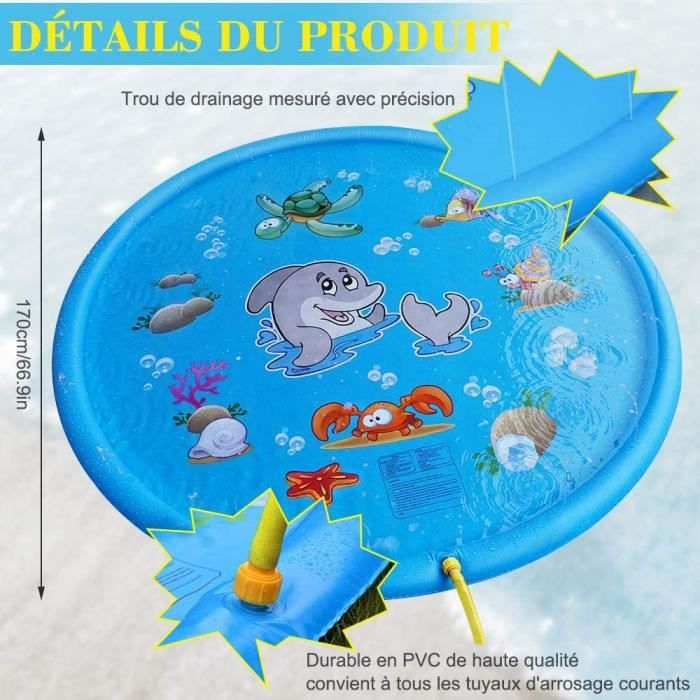 Tapis Jeux D'eau Enfants Tapis D'arrosage Enfants 170cm - Jeu D'eau été Jardin Plage Jeu Extérieur Enfants Eau
