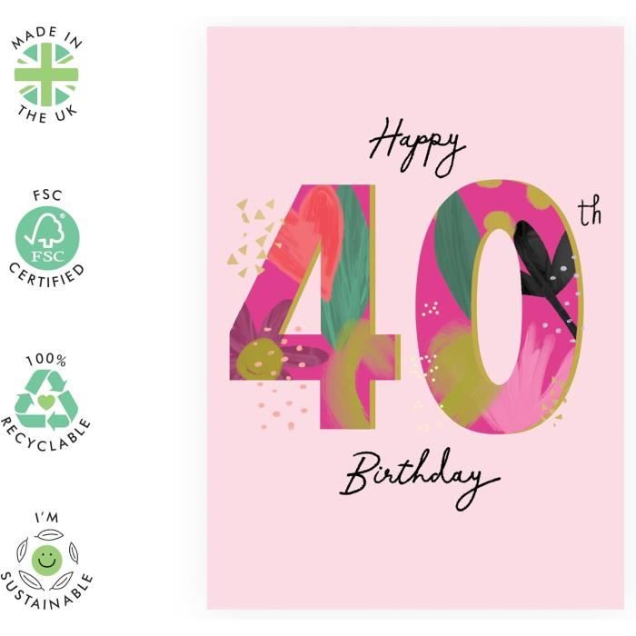 Carte Anniversaire 40 Ans - Carte 280g Avec Enveloppe Kraft - Pour Femme, Homme, Maman, Papa, Frère, Sœur - Design NUM 90 - 8