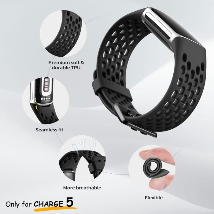Compatible avec bracelet Fitbit Charge 5,femmes hommes Bracelet  Remplacement respirant,souple imperméable,Blanc/ Noir/ Bleu - Cdiscount  Téléphonie
