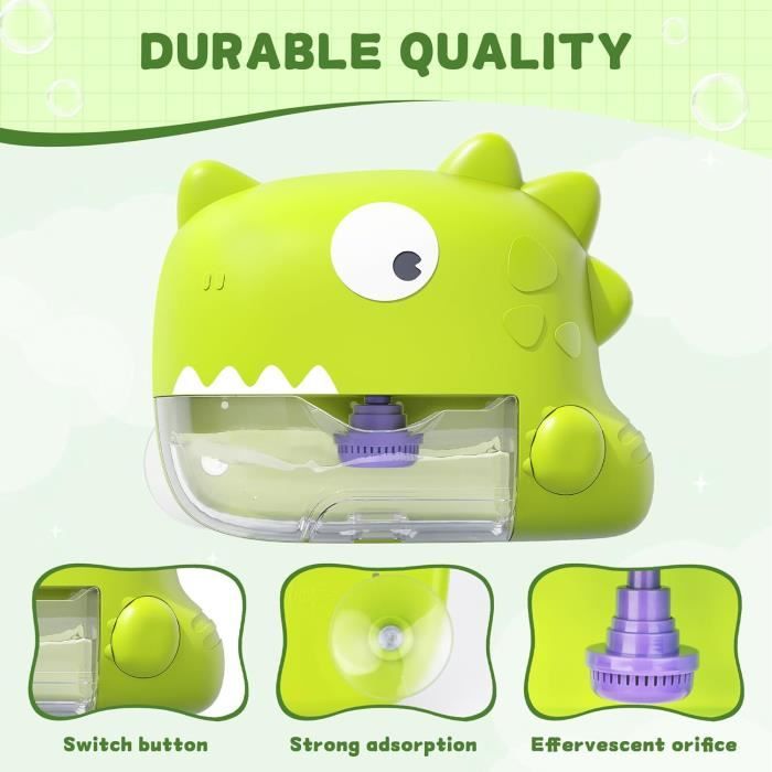 Jouet De Bain Dinosaure à Bulles Avec Musique – Pour Bébé 2-4 Ans, Plastique ABS, 4 Ventouses, Machine à Mousse, Jouet Aquatique Amusant - 1