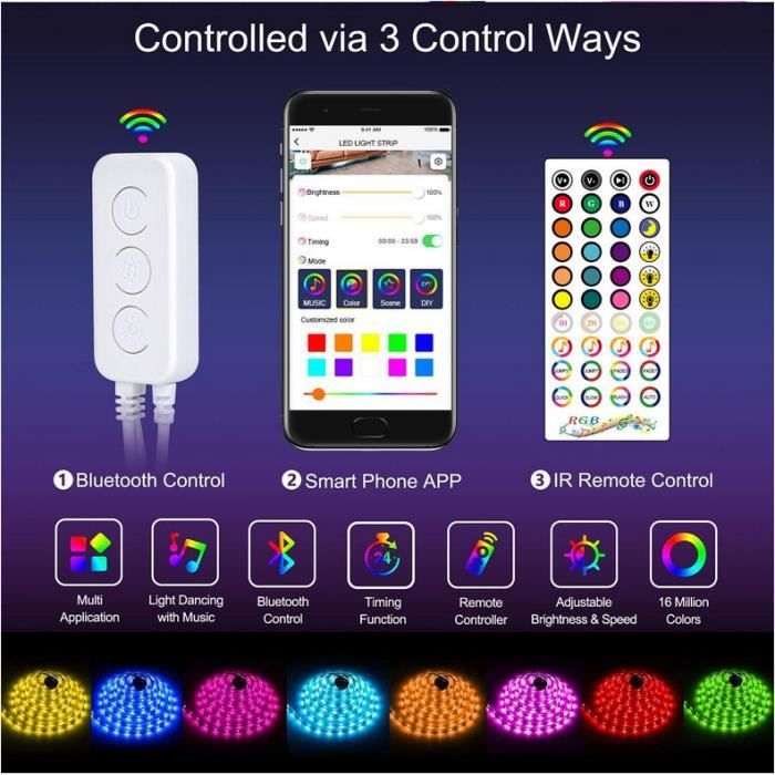 Ruban LED, 20M Bande LED Multicolore, bandeau led avec bluetooth  Télécommande, 20 Couleurs et 8 Modes pour Léclairage à La Maison -  Cdiscount Maison
