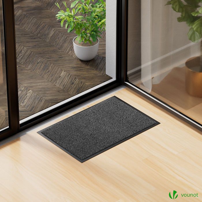 VOUNOT® Tapis De Porte Paillasson D'entrée 90x150cm - Antidérapant Antipoussière Imperméable Lavable - Gris-noir - Gamm Vert