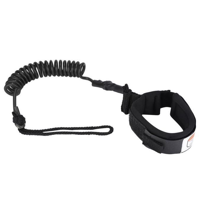 Laisse De Surf Enroulée 5 Pieds – Stand Up Paddle, Cordon PU 5mm, Manchette Réglable, Jaune/Noir/Bleu