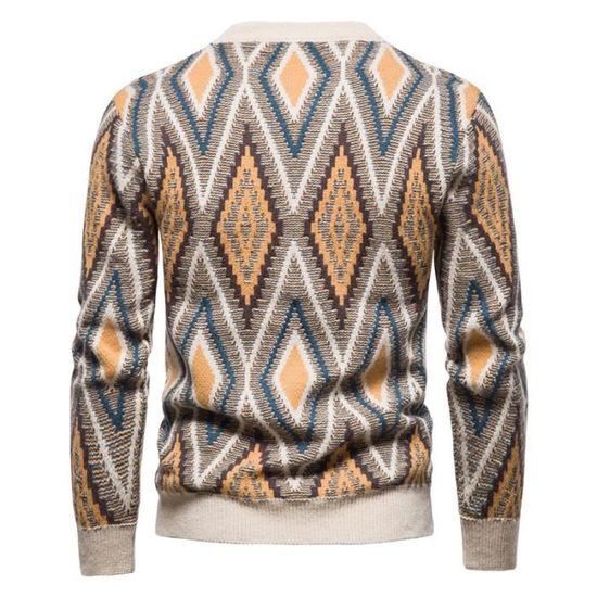 Pull jacquard losange a col rond pour homme khaki B1370 Blanc Cdiscount Pret a Porter