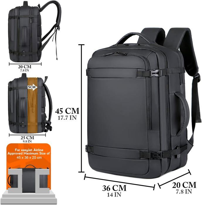 Sac a Dos Bagage Cabine 45x36x20 easyjet Extensible Sac a Dos Voyage Port USB Nylon Sacoche
