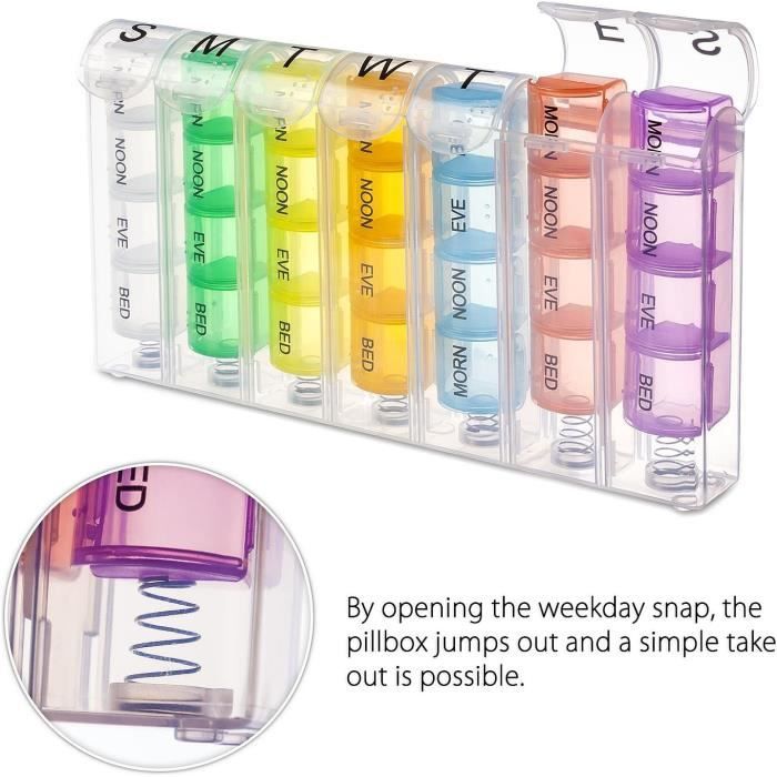 Pilulier Semainier 7 Jours 28 Cases - Organisation Visuelle Simple, Multicolore, Neuf