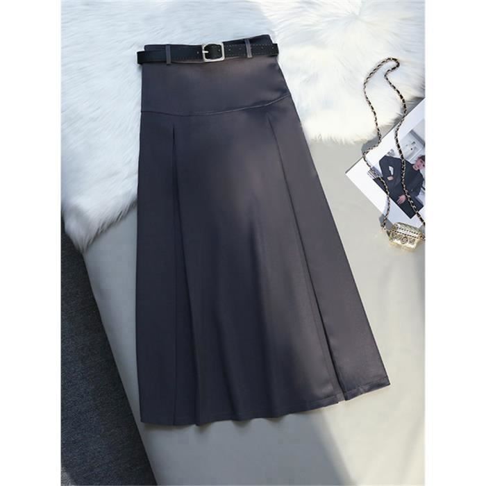 Jupe portefeuille mi longue plissee pour femme avec ceinture Noir Blanc Cdiscount Pret a Porter