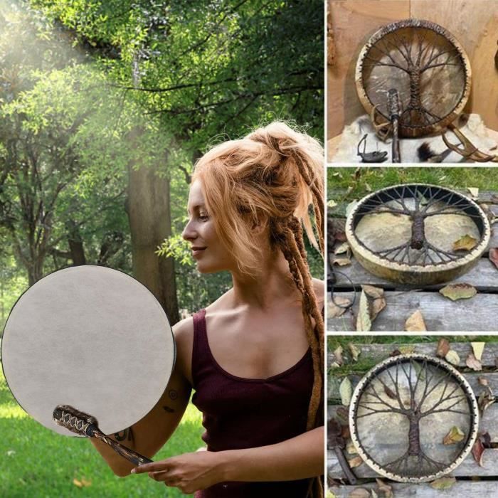 Tambour Chamanique En Bois De 10 Pouces - ZHUODIKE - Arbre De Vie - Décoration De La Maison - Instruments De Musique