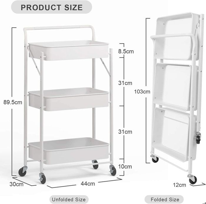 Chariot De Service 5 Niveaux En.casa - Roulettes Avec Freins - Blanc 90x33cm