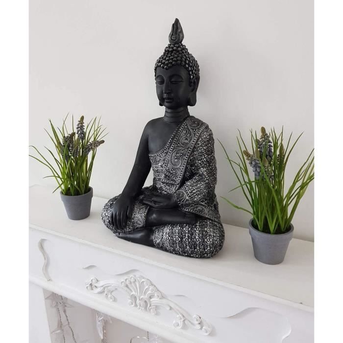 Figurine de Jardin Bouddha en Pierre Artificielle Noir argenté Statue de  Feng Shui Zen méditation décoration l'intérieur et l'extérieur résine  Grande (33 cm, laotique) : : Cuisine et Maison