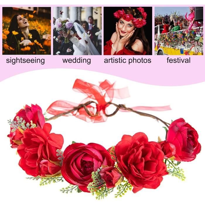 Bohême rouge fleur bandeau bébé enfants Floral couronne-bandeau mariage  filles couvre-chef rouge - Cdiscount Au quotidien