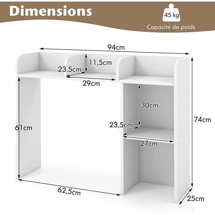 Étagère De Bureau 2 Niveaux GOPLUS - 94x27x103 Cm, Panneau Métallique Perforé, Kit Anti-basculement