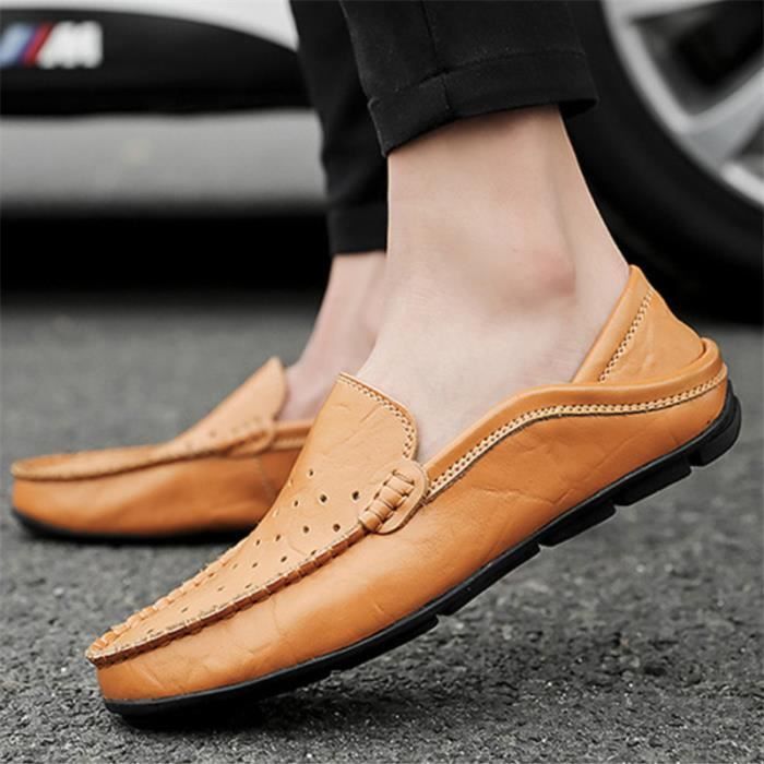 Chaussures Doudou Homme MR™ SLIP-ON en cuir marron respirant
