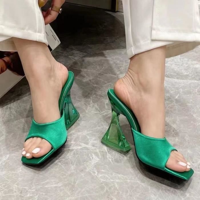 HEUIVZAR Femmes Mi Kitten Talon Heel Ouvert Carré Bout Mules