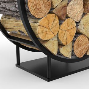 Porte-bûches Intérieur En Acier Noir - Support Rangement Bois De Chauffage 55x30x116 Cm, Stable, Pour Cheminée Ou Poêle