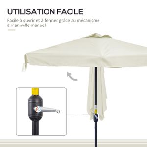 Parasol Demi-Parasol Patio Balcon Mural Rectangulaire 200x100cm Avec Manivelle - Kaki
