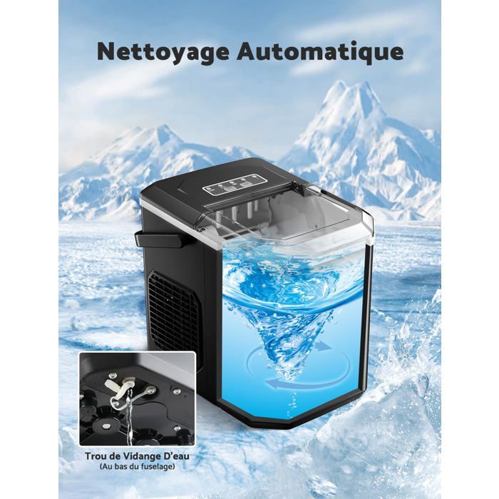 Machine à Glaçons WOLTU - 12kg/24h - 3 Tailles - Autonettoyante - Idéale Maison/Bureau