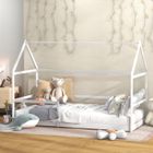 Lit cabane enfants 90x190 cm AIYAPLAY lit enfants lit maison enfant avec protection antichute, sommier à lattes et toit blanc