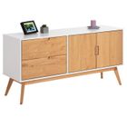 IDIMEX Buffet TIVOLI design vintage scandinave nordique commode bahut vaisselier 2 tiroirs 2 portes, pin massif finition blanc/bois teinté