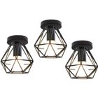 EXBON Lot de 3 Plafonnier Industriel Cage Forme Diamant Cage Métal Noir