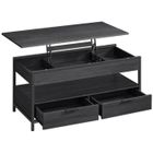 VASAGLE Table Basse, avec Plateau Relevable, avec Rangement Ouvert et Compartiment Caché, Gris Anthracite et Noir d’Encre