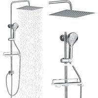 Système de douche Barre de douche carrée en acier inoxydable 30 x 30 cm Douchette à main avec 3 types de jet Étagère chromée