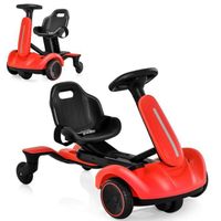 COSTWAY Kart Électrique Dérivable 6V/5 Ah pour Enfants avec 5 Roues, Siège, Volant Réglables, rotation à 360°, 5 km/h, 3-8 Ans, Roug
