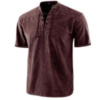 T-shirt à Manches courtes Décontractée à Col à lacets Vintage pour Hommes Vin rouge
