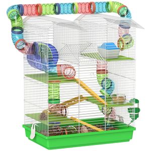 Cage pour hamster - PawHut - avec tunnel mangeoire roue jouet - pour souris petit animaux rongeur - 47 x 30 x 59 cm - vert