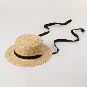 CASQUETTE Casquette,Chapeaux de soleil en paille pour enfants, avec Bandage, chapeaux de plage d'été 52cm, casquette à visière - Type black
